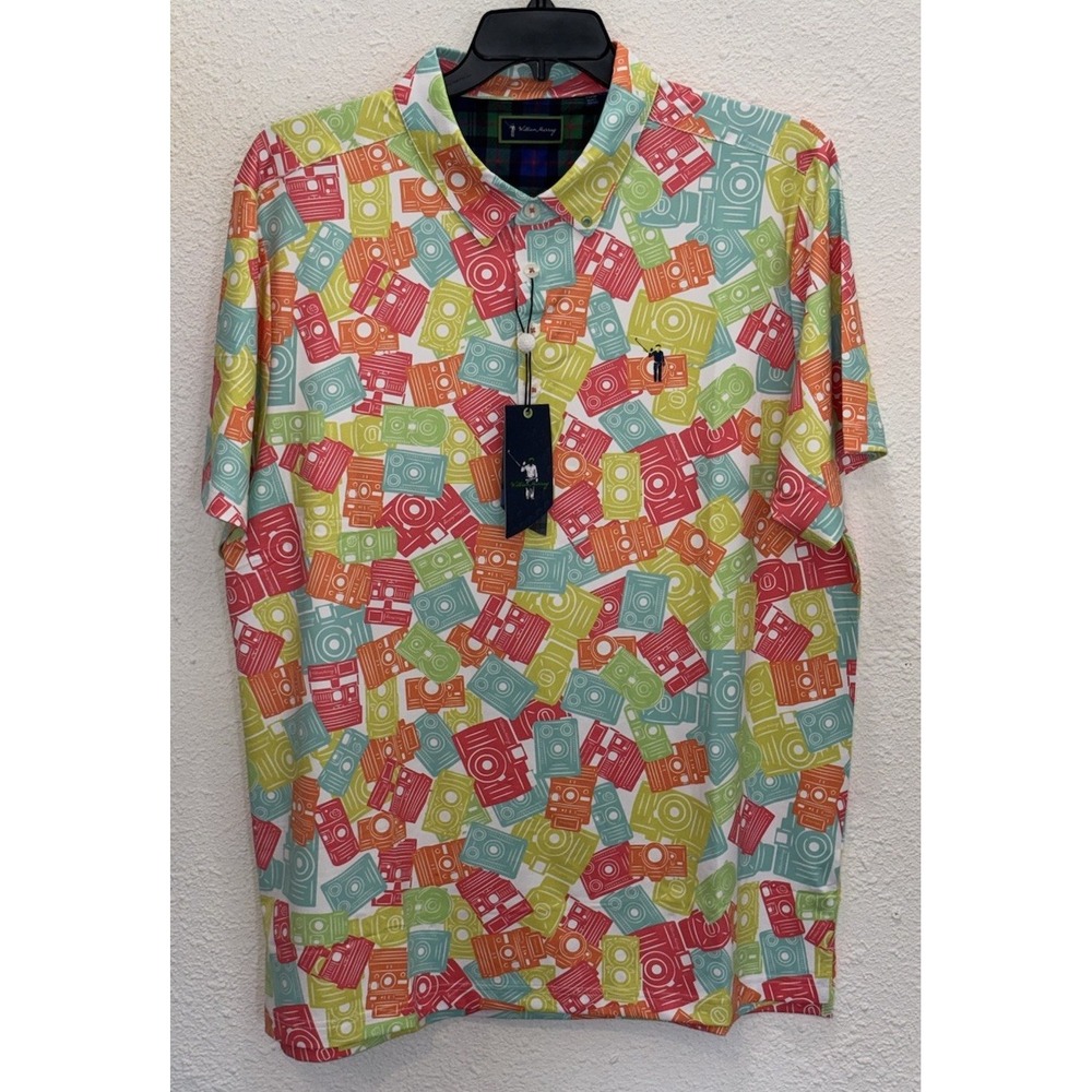 NWT - William Murray Performance Golf Polo Shirt | Mens 2XL | Cameras AOP Fun